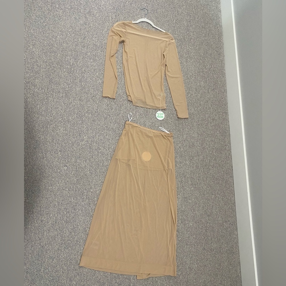 NWT Women's Sheer Maxi Skirt and top in Beige